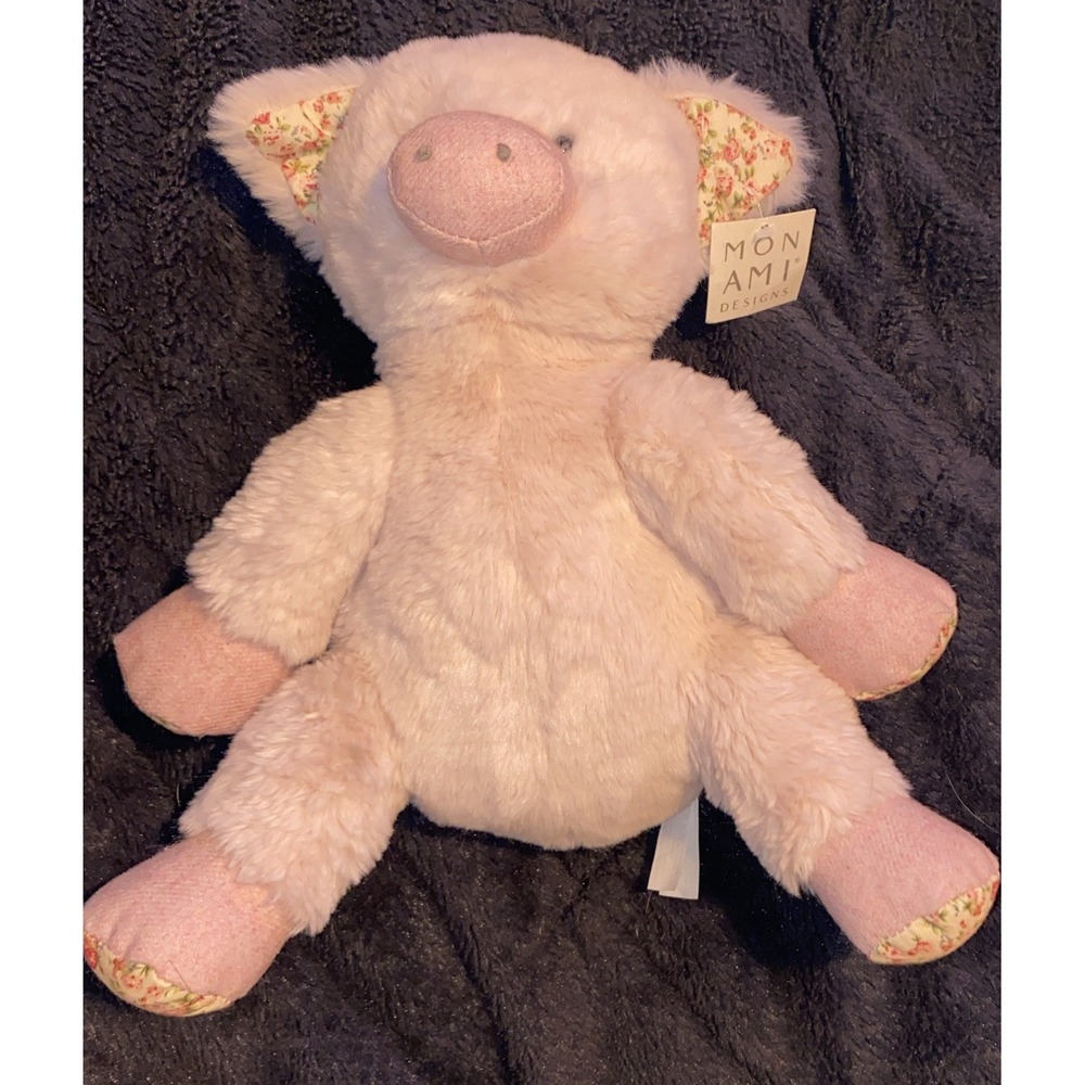 Mon Ami Rosalie Plush Pig Pink 11-13" Stuffed Animal Floral Fabric Soft Toy Baby